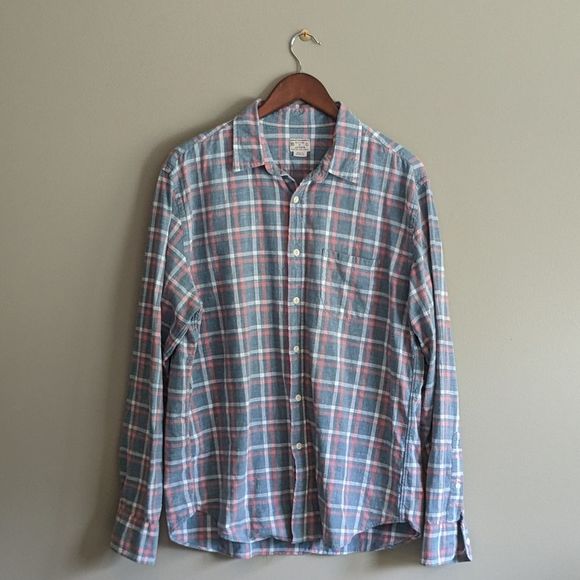 J Crew Multi Color Cotton Woven Long Sleeve Plaid Button Up Shirt Size Large L - Picture 2 of 4